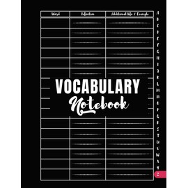 Vocabulary Notebook: Large Simple 3 Columns Vocabulary Journal with A-Z Alphabetical Tabs: Black Cover