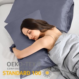 Vielit Set of 2 Satin Pillowcases, Soft as Silk Pillowcases, Better Care Than Silk Pillowcases, for Hair and Skin, with 2 Hair Scrunchies, 40 x 80 cm, Blue Violet