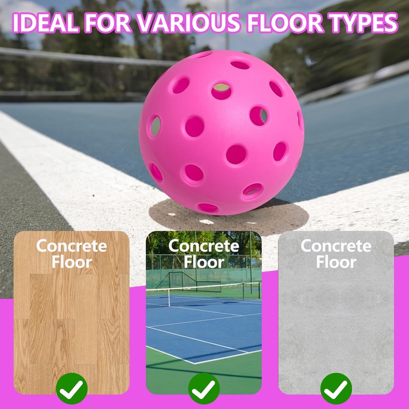 6 - Pack Pickleball Balls, 40 Holes Outdoor Pickleballs, High