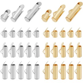 Beebeecraft 1 Box of 120 Slidable End Clasps Made of Stainless Steel 2 Colours Tube Slider End Caps Crimp Tailpipe for Necklace Bracelet Jewellery Making