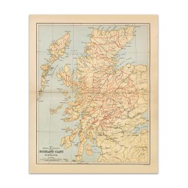 Scotland SCOTTISH HIGHLAND CLANS Poster 1885 Vintage Map 17x22" Premium Reprint