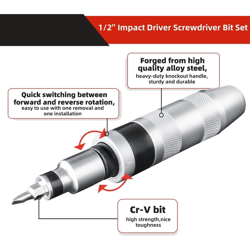 8 PCs Impact Screwdriver Set, Reversible Manual Hand Impact Driver