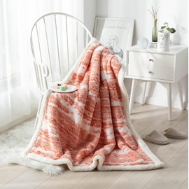 UKELER Sherpa Throw Blanket 50 × 60 inches, Classical Abstract Ultra Soft Sherpa Fleece Blanket for All Season, Warm Cozy Boho Blankets for Bed Couch Sofa Office Camping, Coral Pink