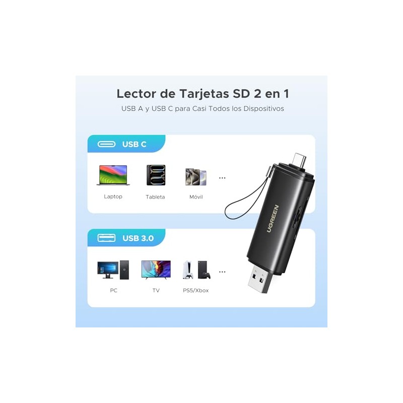 UGREEN Lector de Tarjetas SD 4.0 USB-A 3.0 y USB-C