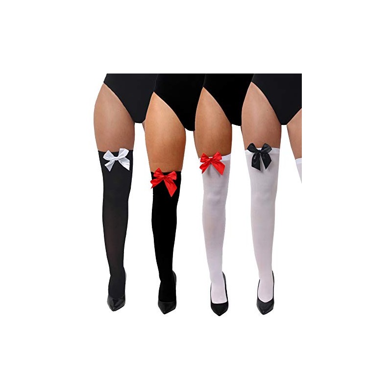WHITE STOCKINGS WITH RED BOW - LADIES HOLD UP STOCKINGS
