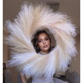 VOULUX Fluffy Artificial Large Faux Pampas Grass Boho Wreath - 27" Baby Blue Modern Feather Indoor Wreath For Front Door