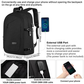 17.3 Inch Laptop Backpack,Large Travel Laptop Bag with USB Charging Port, Anti Theft Water Resistant Business Backpack for Men and Women, Durable Big Capacity Heavy Duty Computer Bag,Black