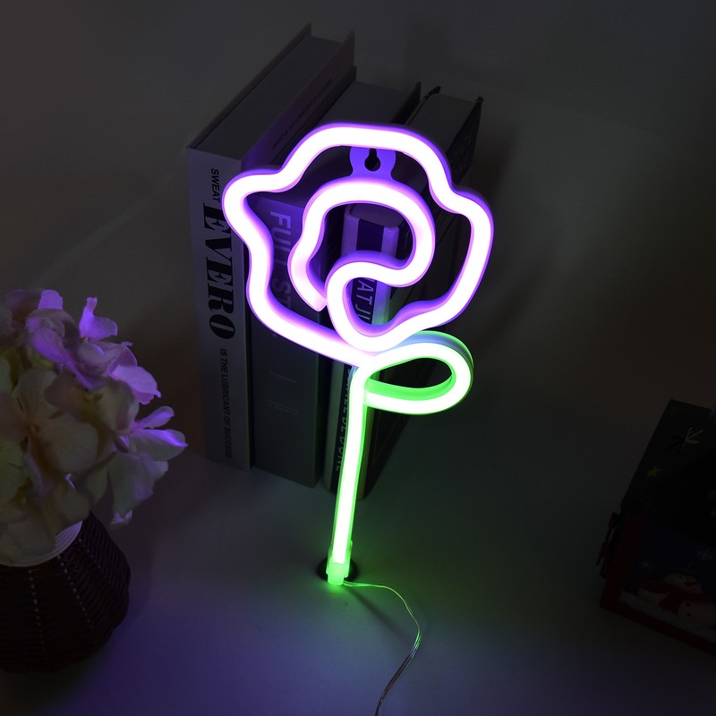 Neon Lights Rose Flower Style Valentine's Day Proposal Wedding Confession