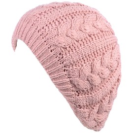 BYOS - Gorro de lana para mujer (juego disponible), Cable rosa pastel, Talla única
