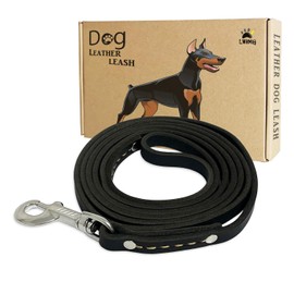 LWBMG Leather Dog Leash 6 ft, Dog Leashes for Large Dogs Heavy Duty Dog Leash Soft Handmade Leather Training Leash for Small Medium Large Dogs Walking, Training, Hiking, and Running Black