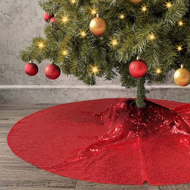 Eternal Beauty 127cm Round Sequin Tree Skirt Xmas Tree Ornament for Christmas Holiday Decoration(50 inches,Red)