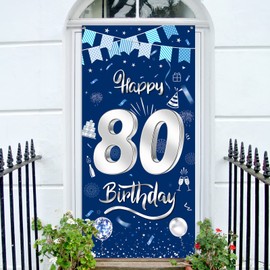 GoldRock 80th Birthday Decoration Banner Blue, 80th Birthday Man Woman, Birthday Banner 80 Years, Birthday Decoration 80, 80s Decoration, Garland 80th Birthday 185 cm x 90 cm for Poster Photo Booth