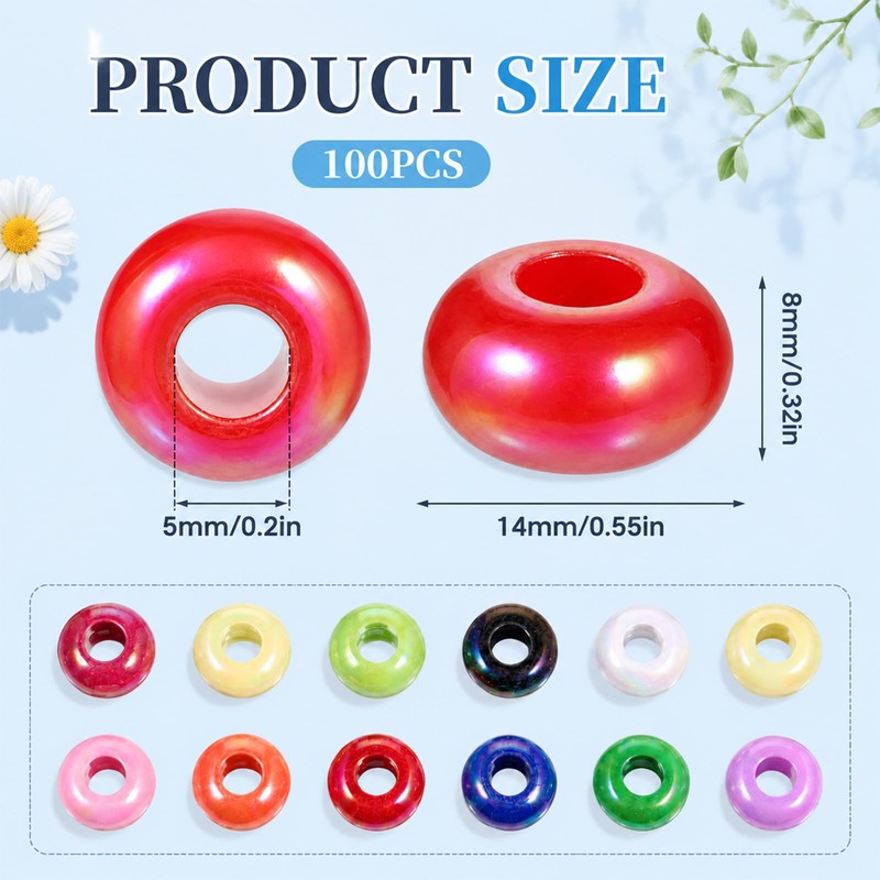 100 Pcs Beads with Large Holes Mixed Colors Chunky Beads