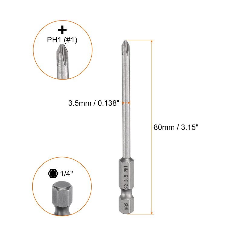 HARFINGTON #1 Phillips Screwdriver Bit PH1 1/4" Hex Shank 3.15"