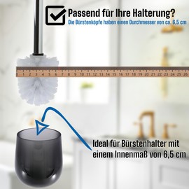 Daloual - 10 x Replacement Toilet Brush Head White Diameter Approx. 6.5 cm + 2 x Stainless Steel Handle 26.5 cm - Toilet Brush - Toilet Brush - Replaceable - Modern Design - High Quality - Durable