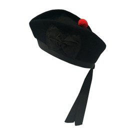 Tartan Tweeds Glengarry Hat Plain Black - Pure Wool Classic Design (53)