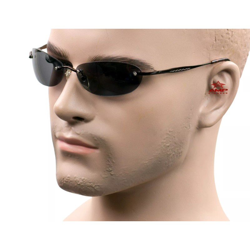 AMP Small Rimless Oval Neo Matrix Style Sunglasses Metal Super