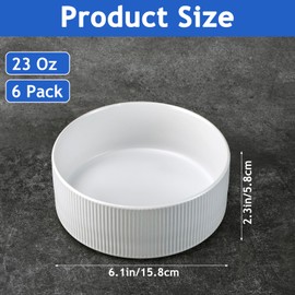 Jeffbaubl Cereal Bowls Set of 6, 6 Inch Ceramic Soup Bowls, Deep Bowl Set for Kitchen, Stackable Salad Bowl for Cereal, Soup, Dessert, Microwave and Dishwasher Safe(White)