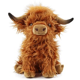 Kulupu Highland Cow Stuffed Animal,10.5 inches Realistic Cow Plush Toy,Animal Cattle Plush Farm Toy,Farm Plushie Christmas Birthday Present for Boys Girls Kids Grandchildren (Brown)