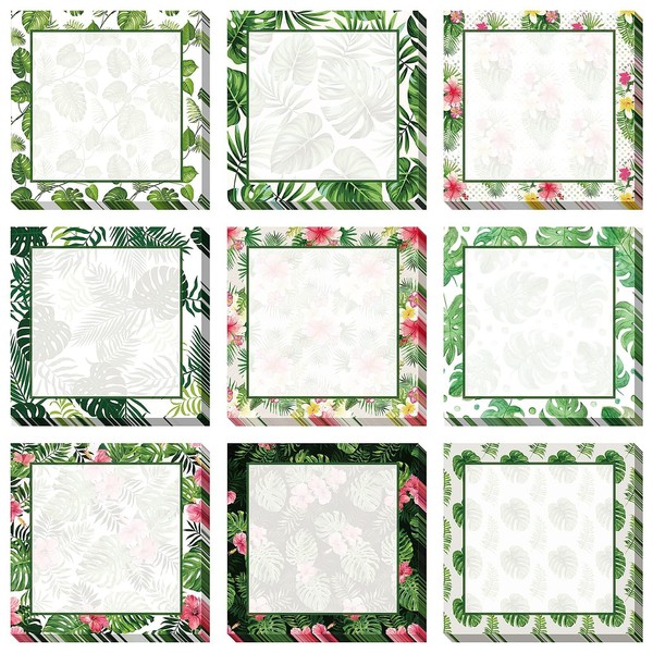 9 Pieces Palm Leaf Sticky Notes 3x3 Inch Adhesive Summer
