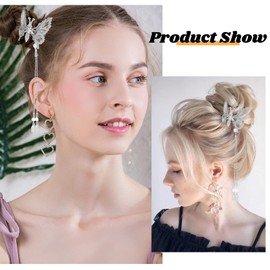 DEEKA Moving Tassel Butterfly Hair Clips 4 PCS 3D Metal Silver Moving Wings Butterfly Hairpins Bride Wedding Hair Accessories Barrette for Women and Girls -Silver