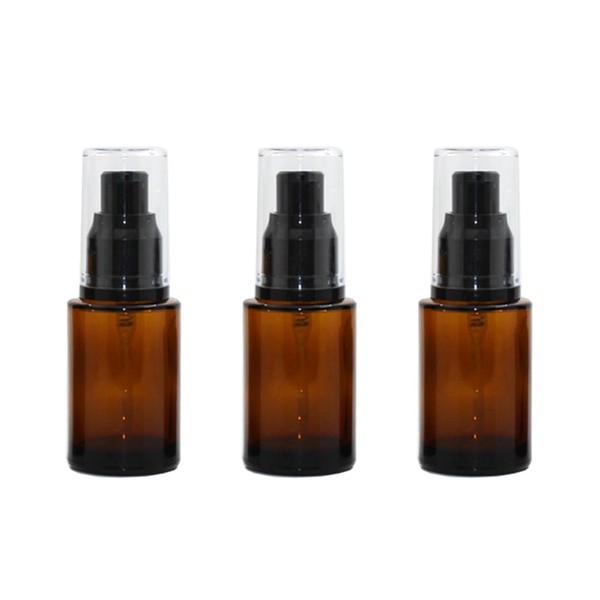 UPSTORE 3Pcs 30ml/1oz Empty Amber Glass Lotion Pump Bottles Soap