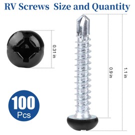 RV Screws Black Pan Head Screw 8 X 1 for Metal Quad Drive Self Tapping Drill Screws RV Interior and Exterior Screws, Enclosed Trailer Screws - 100 Pcs