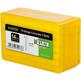 meite Concrete Nails 14 Gauge 1-1/4 Inch Galvanized T-Nails for Pneumatic or Electric Nailer Gun, Glue Collated T-Head Nail for Wood-to-Concrete, High-Hardness & No-Bend, 2000PCS (400PCS x 5 Boxes)