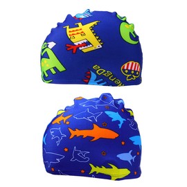 SCJJZ Swimming cap children, swimming cap children boys, swimming cap children, swimming cap, boys and girls, cuddly earmuffs swimming cap, baby fabric hat (monsters and sharks)
