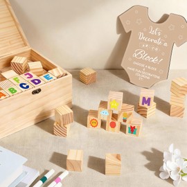 62Pcs Baby Shower Game Sign Kit 60 DIY Blank Wooden Block Sign Box Onesies