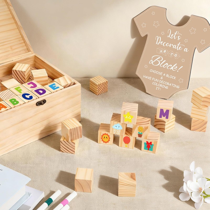 62Pcs Baby Shower Game Sign Kit 60 DIY Blank Wooden