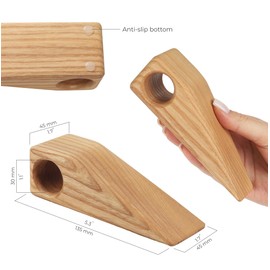 2 Pack Wooden Door Stoppers - Non-Slip Door Wedges, Triangle Wood Block with Hanging Hole for Any Floor, for Bathroom, Bedroom, Livingroom, Home and Office (Light Wood)