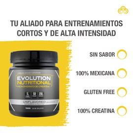 EVOLUTION, Monohidrato de Creatina, Suplemento Alimenticio, Creatina Monohidratada, Sin Gluten, Sugar Free, Pre Workout, Sin Sabor, 50 Porciones, 250g