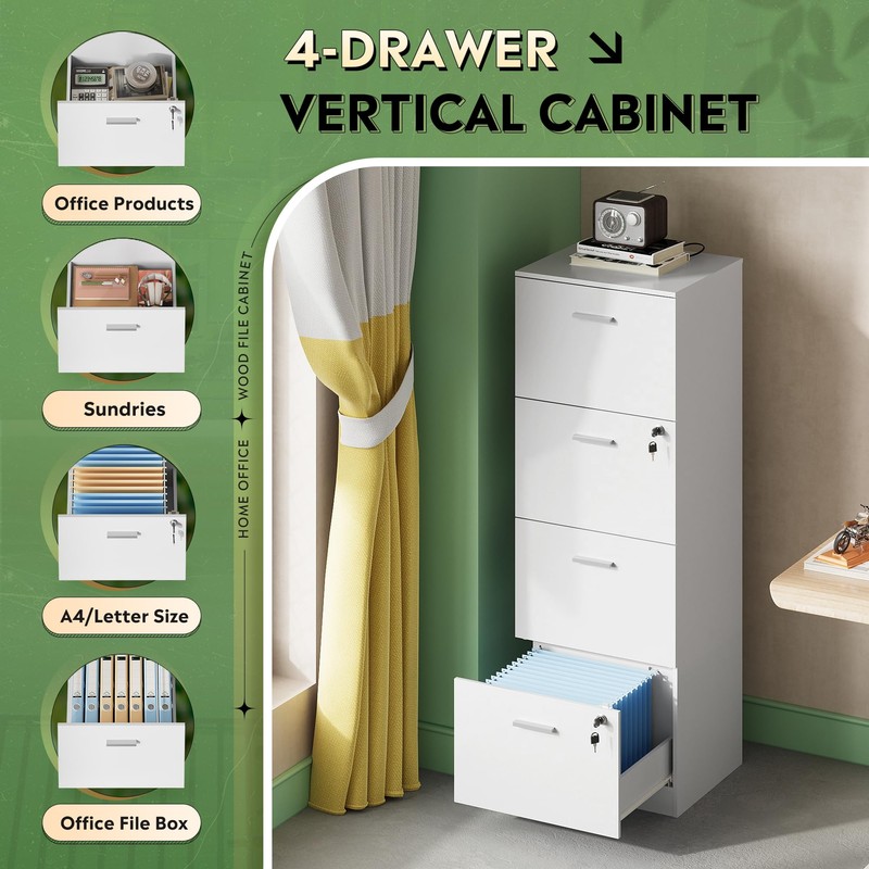 DEVAISE 4 Drawer File Cabinet with Lock, Vertical Filing Cabinet