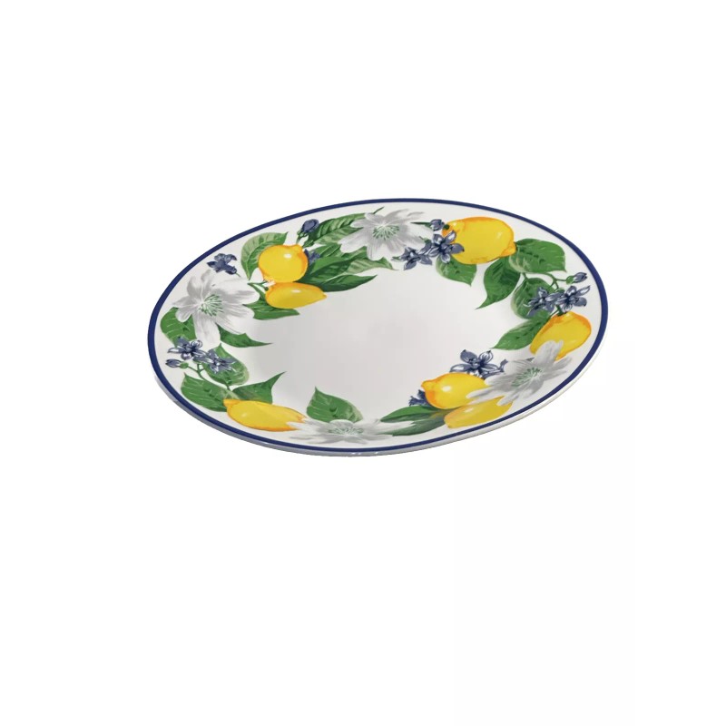 Royal Norfolk Lemon Floral Dinner Plate W/ Blue Rims, 10.5-in.
