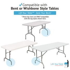 Lift Your Table™ Leg Extensions Standing Desk Kit - for Use with Wishbone/Bent Leg Folding Tables, Raises Desk Height Up to 42", Non Slip Foot