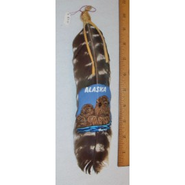 HANDPAINTED SEA OTTERS W/ALASKA PAINTED ON DOMESTIC FEATHERS- SIGNED BY "RAINY"