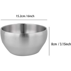 IMEEA Rice Bowl, Rice Bowl, Stainless Steel, Heat Resistant, Double Layer, 6.0 inches (15.2 cm), Set of 2, Silver