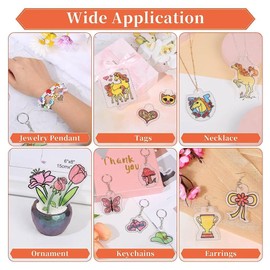 260 Pcs Shrinky Art Film Paper with Keychains Accessory Heat Shrink Plastic Sheet Kit Silver&White for DIY Handmade Craft