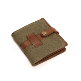 DRAKENSBERG Kimberley Wallet, trifold, purse, buffalo leather, canvas, safari-style, handmade, olive green, brown