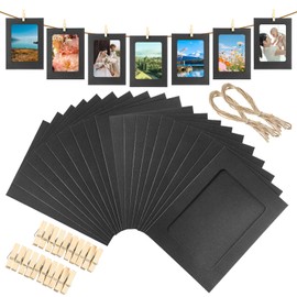 20 Pcs Graduation Photo Display, Black Kraft Paper Picture Frames with Clip and Strings Lightweight Picture Display for Party Home Office DIY
