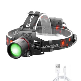 PROFORUS LED Headlamp Hunting Rechargeable, Headlamp with Green and White Light Option for Hunting Night Vision Zoomable Head Light for Fishing Hog Coyote Varmint (White & Green LEDs)