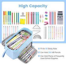 GetWill Pencil Case Large Pencil Pouch for kids, Aesthetic Pencil Box Pencil Bag Organizer for School Student Office Supplies, Back to School Supplies Easter Gifts (Blue Color)