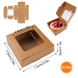 36 Stück Kraftpapierbox mit Durchsichtigen Fenstern, 7,5 X 7,5 X 3 cm, Quadratische Kleine Schachtel Kleine mit Sichtfenster, für Weihnachten, Hochzeit, Kekse, Kuchen, Dessert, Geschenke, SüßIgkeiten