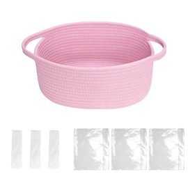 ACESOME Gift Basket, Empty Gift Basket, Large Empty Gift Baskets with Handles, Cotton Rope Baskets for Gifts with Transparent Gift Bags and Pull Bows for Flowers Crafts (Pink)