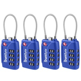 SharkByte TSA Approved Suitcase Locks - 4 Digit Security Travel Combination Padlock, Flexible Cable Wire, Travel Lock for Suitcase, Luggage Locks, Suitcase Travel Bag, Gym