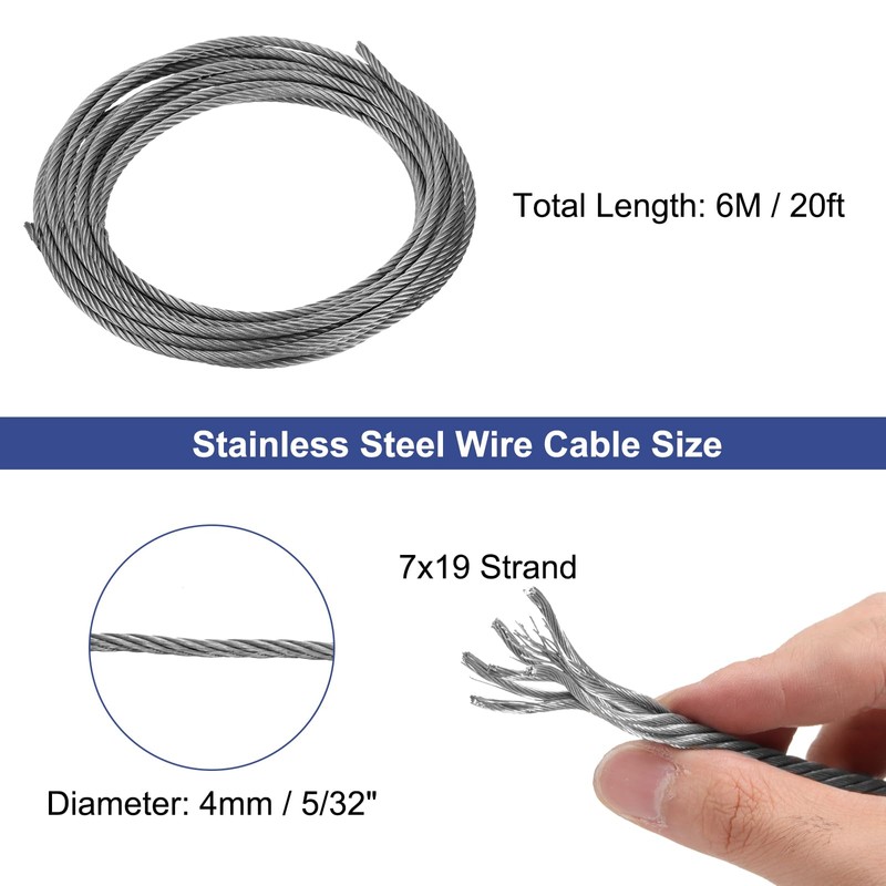 uxcell 5/32" (4mm) 304 Stainless Steel Cable Wire Rope 7