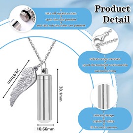 SUWIWKKOA 2 Pcs Cylinder Cremation Urn Necklace For Ashes With Angel Wing Charm Urn For Ashes Stainless Steel Memorial Keepsake Ashes Jewellery Cremation Ashes Necklace For Human Pets Ashes