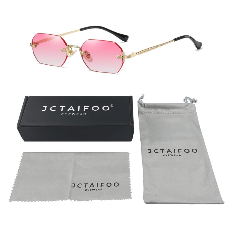 JCTAIFOO Retro Rimless Rectangular Sunglasses Women Men Vintage Slim Rectangular