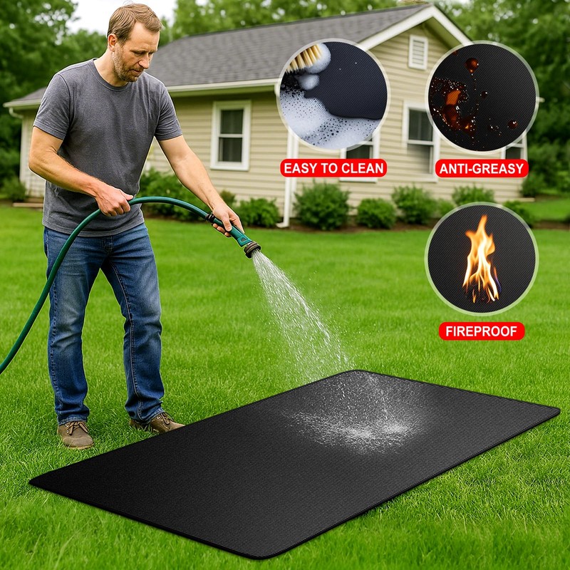 90x120 cm Fire Pit Mat, Large Black Fireproof & Heat